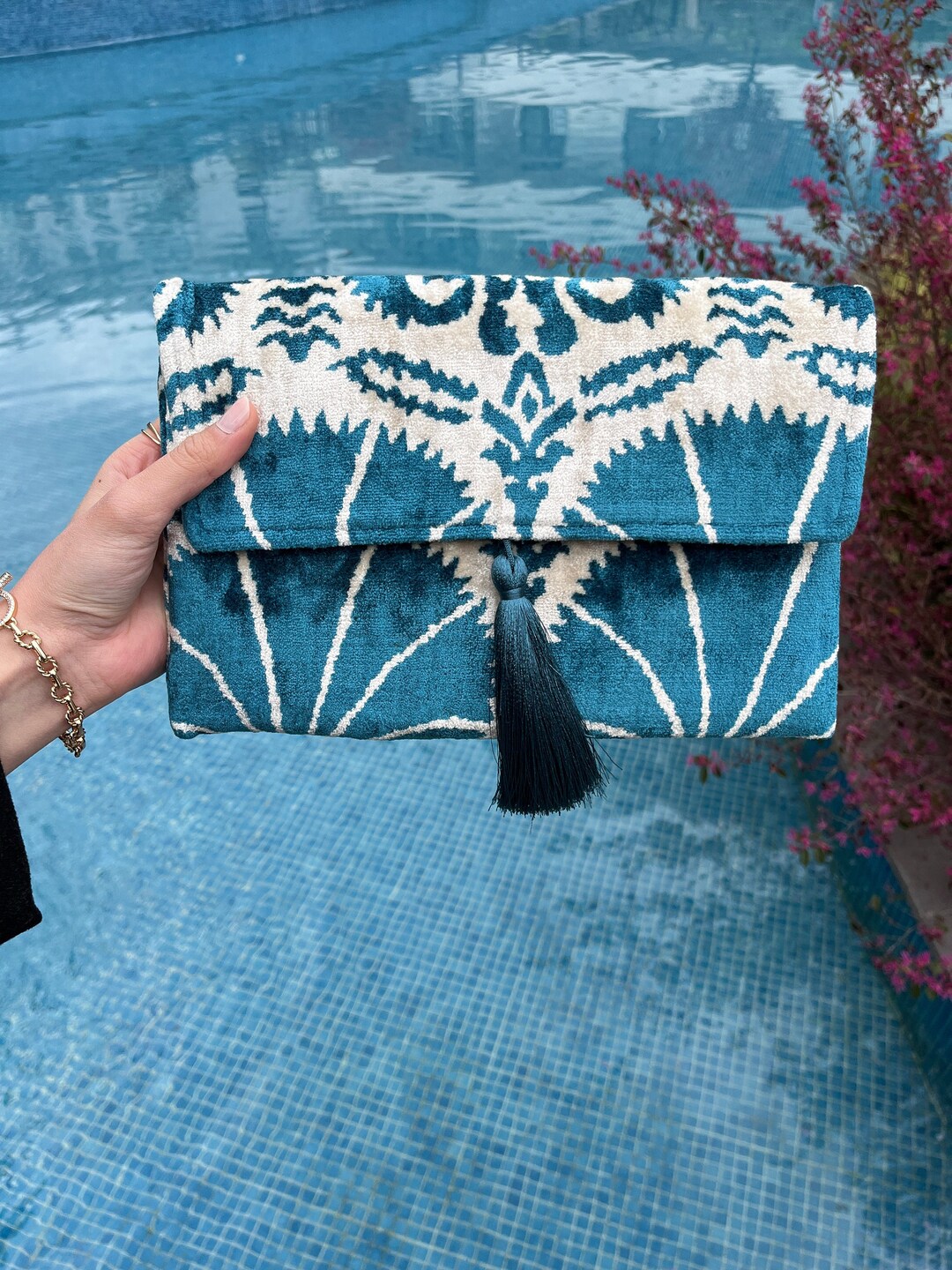 Handmade Silk Ikat Clutch Bag: Blue & White Evening Bag - Etsy