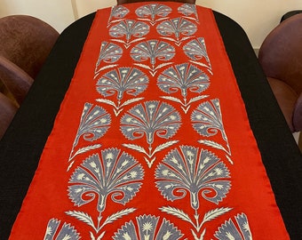 Embroidered Silk Suzani Table Runner: Bohemian Red & White Decor (72"x18")