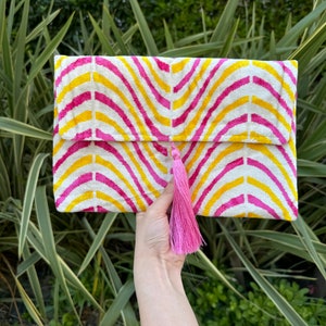 Ikat Clutch Bag, Clutch Bag, Evening Bag, Ikat Bag, Mini Bag, Ikat Handbag, Women Clutch Bag, Pink Yellow White Clutch, Handmade Gift