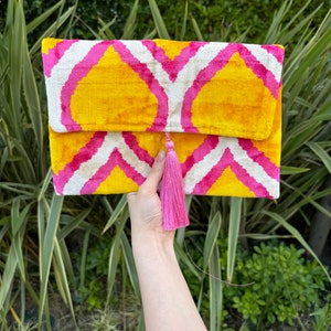Ikat Clutch Bag, Clutch Bag, Evening Bag, Ikat Bag, Mini Bag, Ikat Handbag, Women Clutch Bag, Pink Yellow White Clutch, Handmade Gift