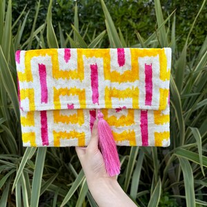Ikat Clutch Bag, Clutch Bag, Evening Bag, Ikat Bag, Mini Bag, Ikat Handbag, Women Clutch Bag, Pink Yellow White Clutch, Handmade Gift