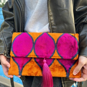 Handmade Silk Ikat Clutch Bag: Pink, Orange & Navy Evening Bag - Etsy