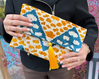 Handwoven Silk Ikat Clutch Bag: Uzbek Artisan Evening Bag