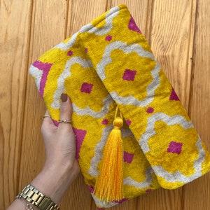 Ikat Clutch Bag, Clutch Bag, Evening Bag, Ikat Bag, Mini Bag, Ikat Handbag, Women Clutch Bag, Yellow Pink White Clutch, Handmade Gift