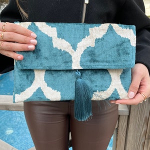 Ikat Clutch Bag, Clutch Bag, Evening Bag, Ikat Bag, Mini Bag, Ikat Handbag, Women Clutch Bag, Aqua Blue White Clutch, Handmade Gift