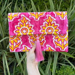 Ikat Clutch Bag, Clutch Bag, Evening Bag, Ikat Bag, Mini Bag, Ikat Handbag, Women Clutch Bag, Pink Yellow White Clutch, Handmade Gift