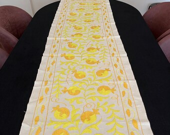 Embroidered Suzani Table Runner: Bohemian Silk Decor (72"x18")