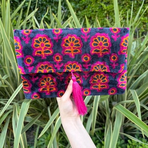 Ikat Clutch Bag, Clutch Bag, Evening Bag, Ikat Bag, Mini Bag, Ikat Handbag, Women Clutch Bag, Orange Purple Clutch, Handmade Gift