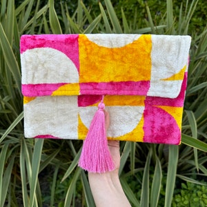 Ikat Clutch Bag, Clutch Bag, Evening Bag, Ikat Bag, Mini Bag, Ikat Handbag, Women Clutch Bag, Pink Yellow White Clutch, Handmade Gift