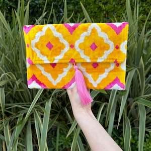 Ikat Clutch Bag, Clutch Bag, Evening Bag, Ikat Bag, Mini Bag, Ikat Handbag, Women Clutch Bag, Pink Yellow White Clutch, Handmade Gift