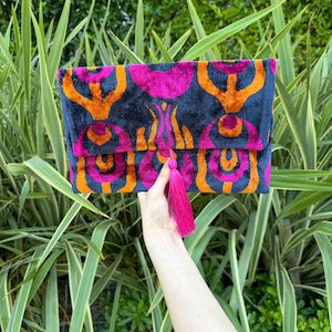 Ikat Clutch Bag, Clutch Bag, Evening Bag, Ikat Bag, Mini Bag, Ikat Handbag, Women Clutch Bag, Orange Purple Clutch, Handmade Gift