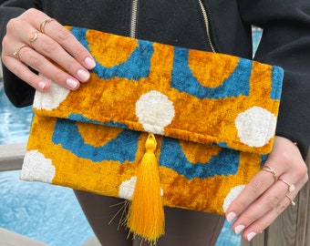 Handwoven Silk Ikat Clutch Bag: Uzbek Artisan Evening Bag