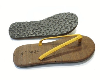 EXCLUSIVE FlipFlop Flip Flop Vegan Cork Hawaiian Yellow - Handmade from Portugal - man woman kid - summer - beach - Footwear - Eco-friendly