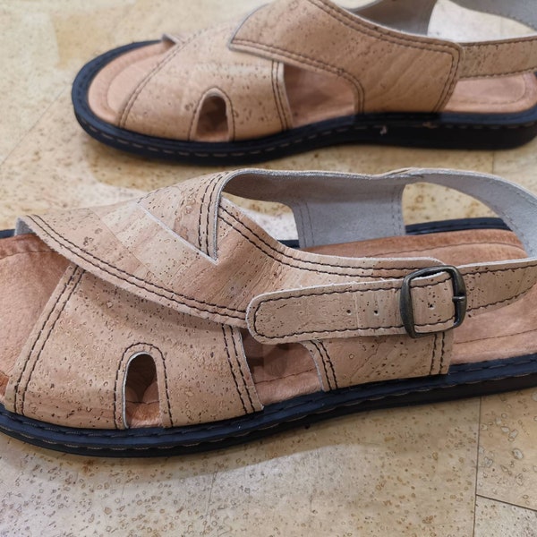 Sport Cork Sandals for man - confortable feet - leather rubber gel - Handmade from Portugal - FreeShipping
