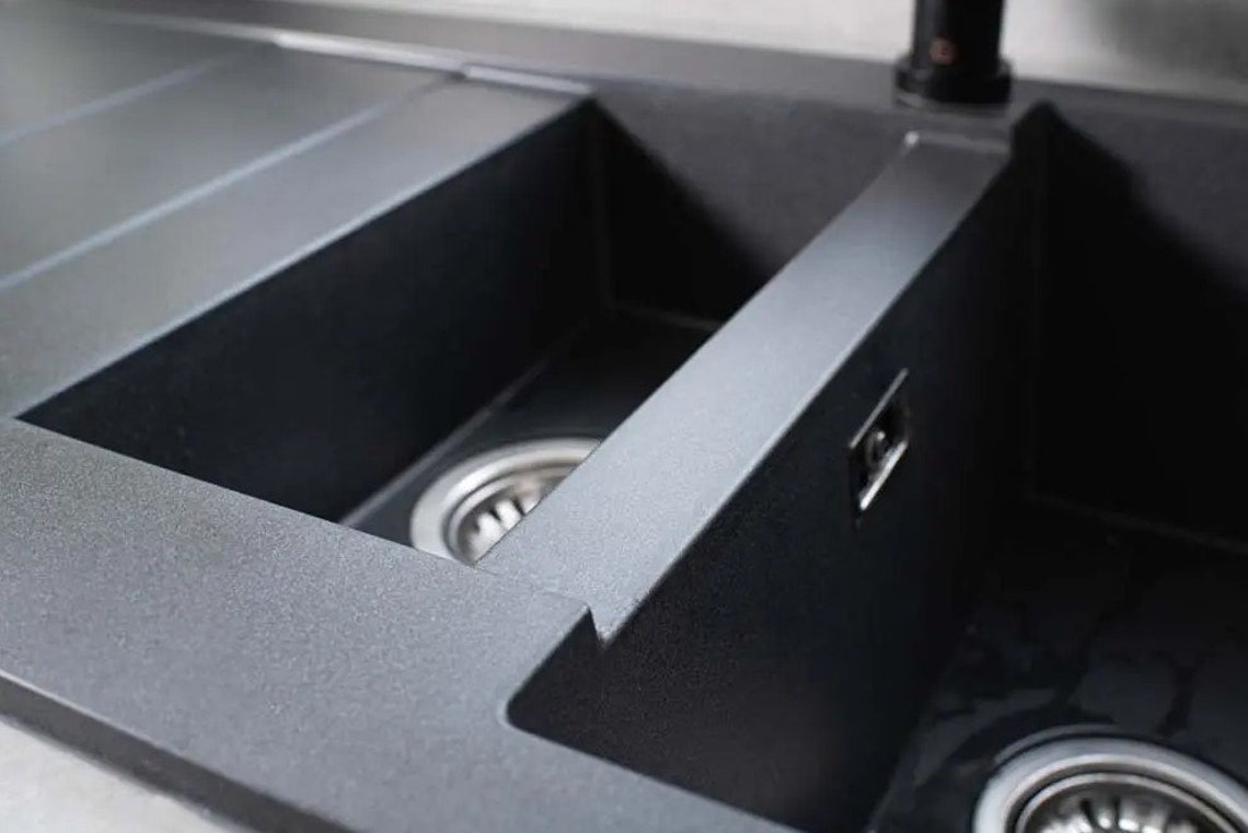 Kitchen Sink Granite Black With waste and Overflow 1.5 Etsy