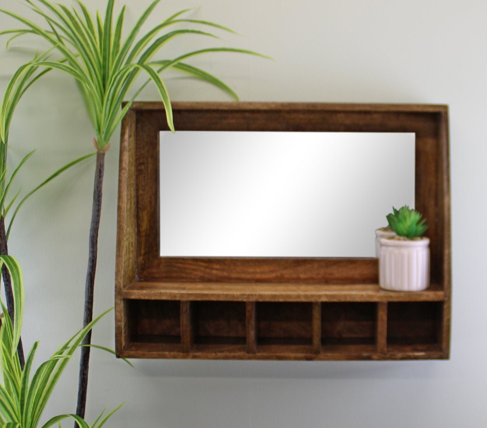 Wooden Wall Rustic Mango Wood Shelves with Mirror and Etsy