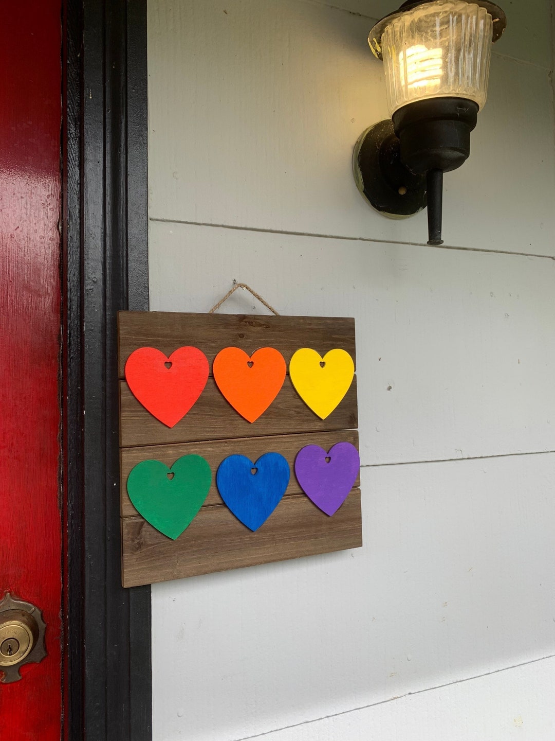 Pride Door Sign Wreath Rainbow Hearts, LGBT Door Hanger, LGBT