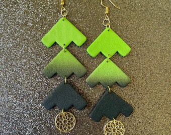 Serpentine Ombre Charms | Ponca & Otoe Artisan's Creation: Handmade Polymer Clay Earrings | Gifts for Her | Native American Jewelry |