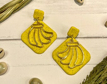 Yellow Banana Earrings | Polymer Clay Earrings | Native Owned and Made | Minion Banana | Fruit Jewelry Charms |