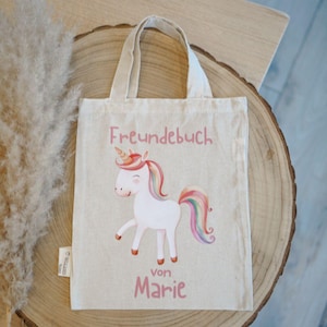 Personalisierte Freundebuch-Tasche Einhorn – Kleine Stofftasche mit Name und Motiv, ideal für Kindergarten & Schule