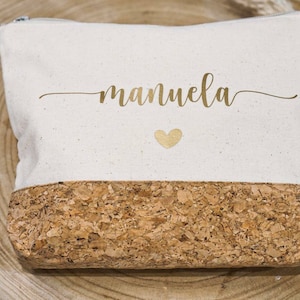 Personalisierte Kosmetiktasche mit Korkboden in beige