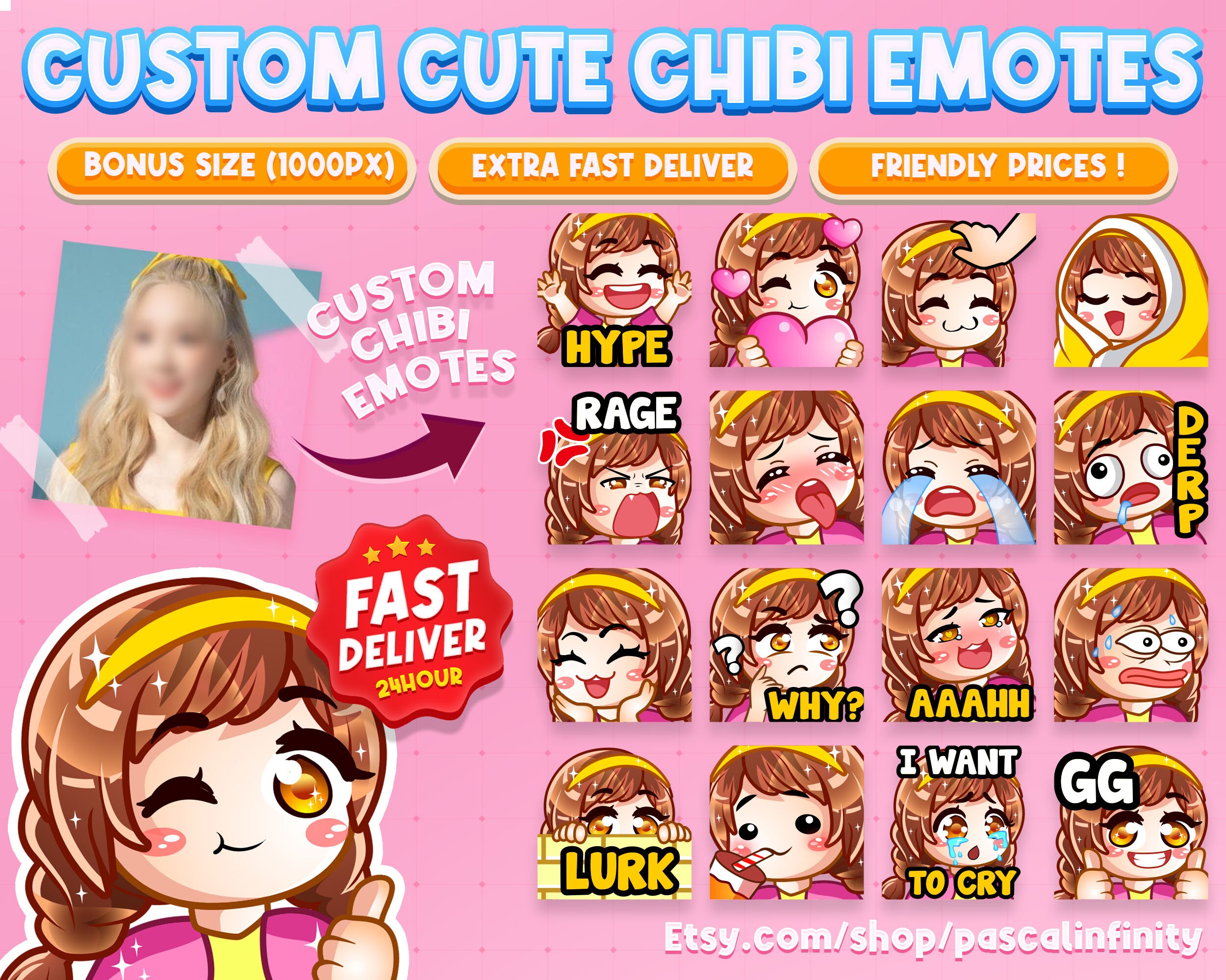 Custom Cute Chibi Pastel Emotes Emojis Sticker for Etsy