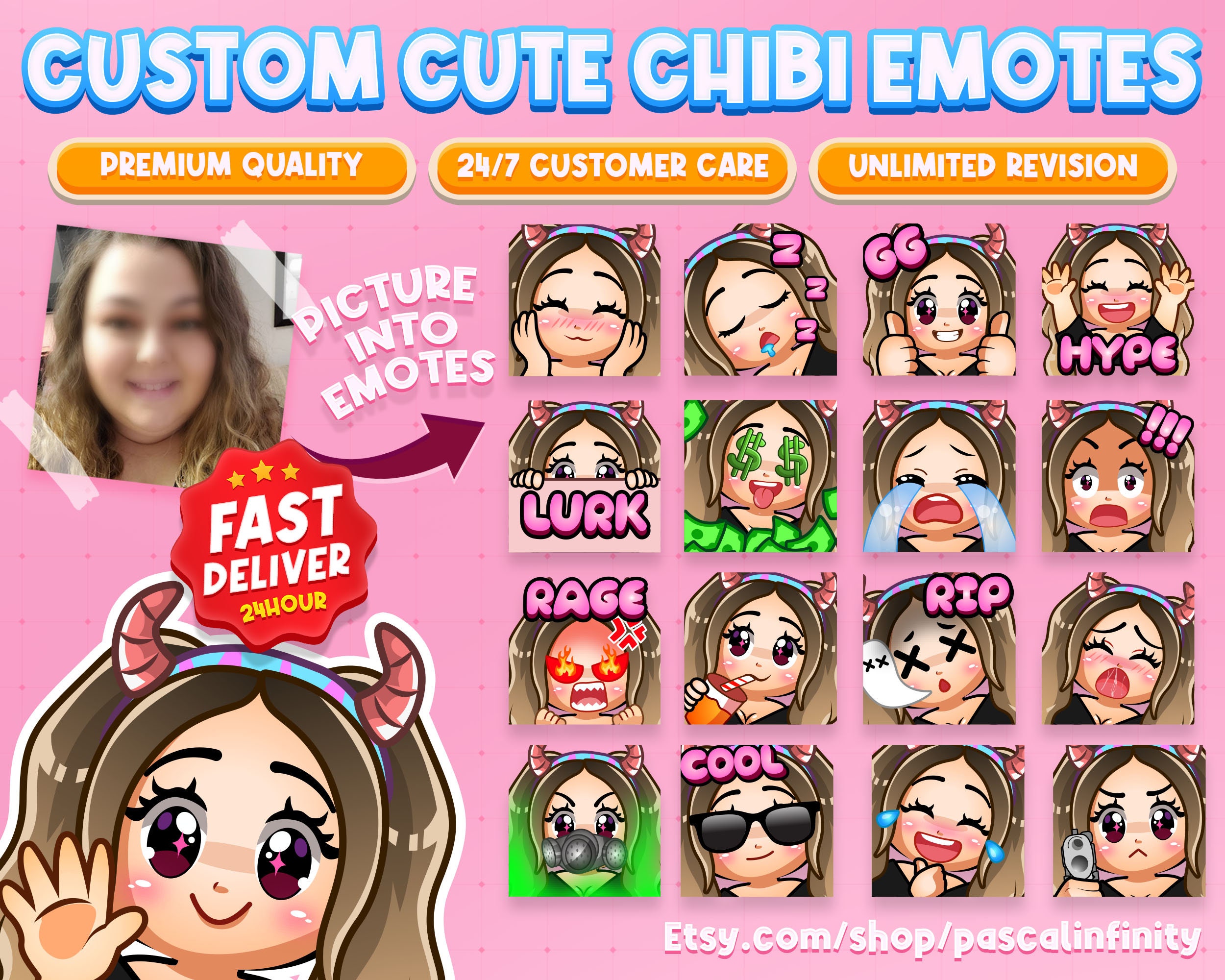 Custom Cute Chibi Pastel Emotes Emojis Sticker for Etsy