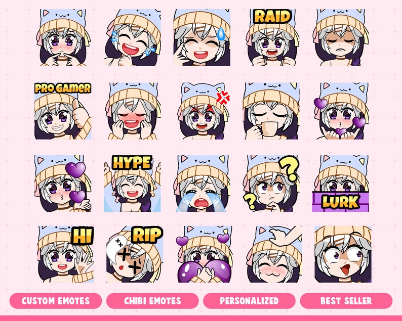 Custom Cute Chibi Pastel Emotes Emojis Sticker for Etsy