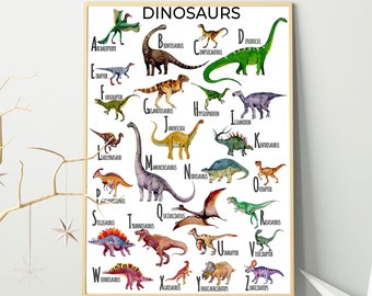 Impresión del alfabeto de dinosaurios / Decoración de dinosaurios / Arte de pared de dinosaurios / Dinosaurio de la habitación de los niños / Regalo de dinosaurios
