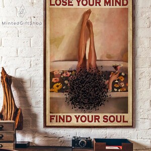 黒人女性のバスルーム「Lose Your Mind Find Your Soul」ポスター、バスルームの装飾、黒人女性のアート、ヴィンテージ ウォール キャンバス 画像 5