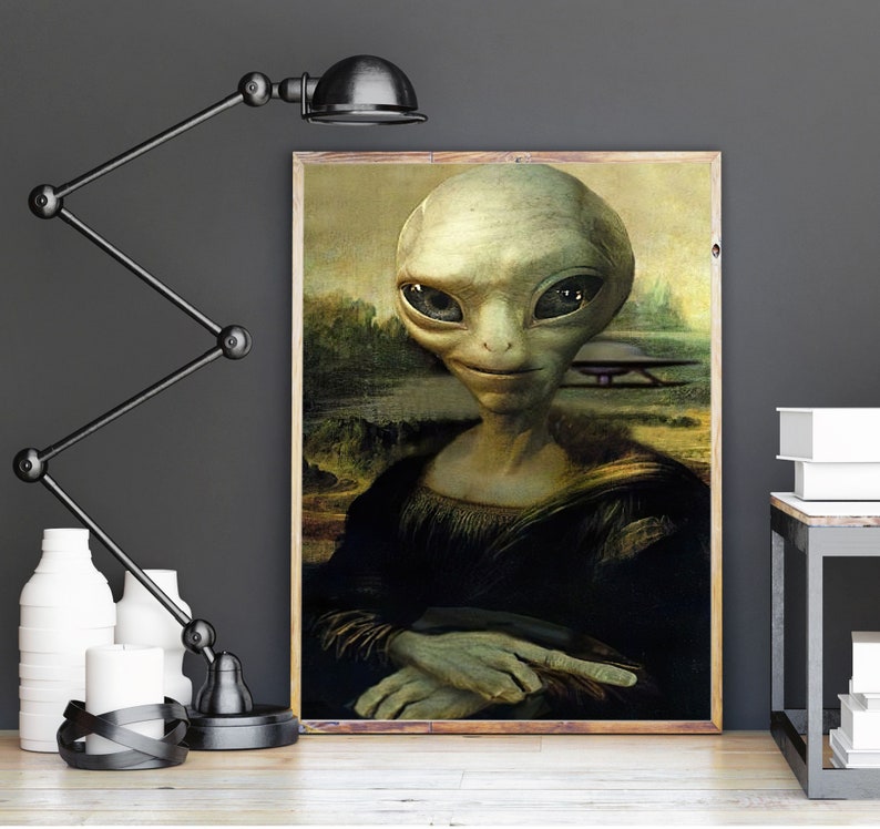 Funny Alien Poster/ UFO Wall Art/Alien Art/ Alien Decor/Space Wall Art image 3