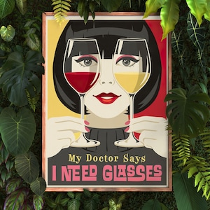 Mi médico dice que necesito un póster de copas, regalo para amantes del vino, arte mural de amor con vino, regalo para ella, póster vertical para amantes del alcohol sin marco
