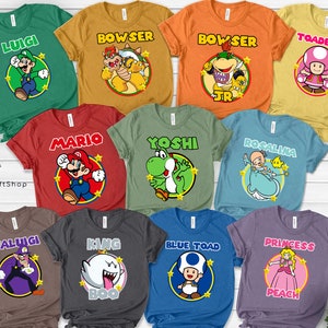 Personalisierte Mario Bros Familie Shirt, benutzerdefinierte Charakter Super Mario T-Shirt, Super Mario Kostüm passendes T-Shirt, Super Mario Geburtstag Shirt