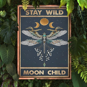 Stay Wild Moon Child, Pósters únicos, Póster vintage, Arte del dormitorio, Arte espiritual, Decoración de arte de pared, Decoración de arte de pared, Carteles de citas, Regalo hippie