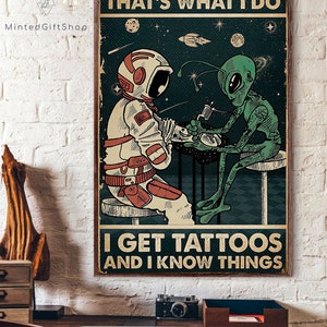 Tattoo Poster / Alien en Astronaut Poster / Outer Space Poster / Alien Wall Art afbeelding 2