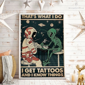 Tattoo Poster / Alien en Astronaut Poster / Outer Space Poster / Alien Wall Art afbeelding 3