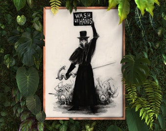 Plague Doctor Wash Your Hand Poster/ Wash Your Hand Poster/ Plague Doctor Wall Art/Plague Doctor Art Print/ Plague Doctor Wall Decor