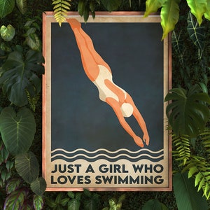 Just A Girl Who Loves Swimming Poster, Swimming Wall Art, Swimming Print, Swimming Art, Swimmer Wall Art