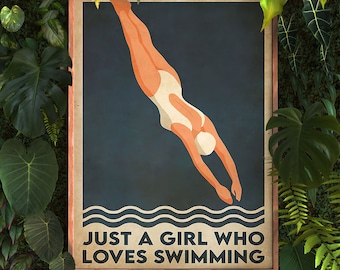 Just A Girl Who Loves Swimming Poster, Swimming Wall Art, Swimming Print, Swimming Art, Swimmer Wall Art