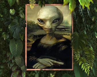 Divertido cartel alienígena / UFO Wall Art / Alien Art / Alien Decor / Space Wall Art