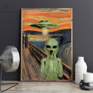 UFO poster/UFO Alien poster/ Alien Screaming Poster/ Alien Vintage Wall Decor/ Alien Poster Home Decor
