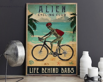Alien Poster/ Alien Cycling Club Poster/Funny Alien Poster/Racer Bikes Bicycle Poster/ Alien Art