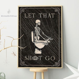 Grappige Skeleton Toilet Yoga Let That Sht Go Poster Wall Art, Badkamer Decor Poster, Funny Skeleton Print Art, Let That Sht Go Wall Canvas