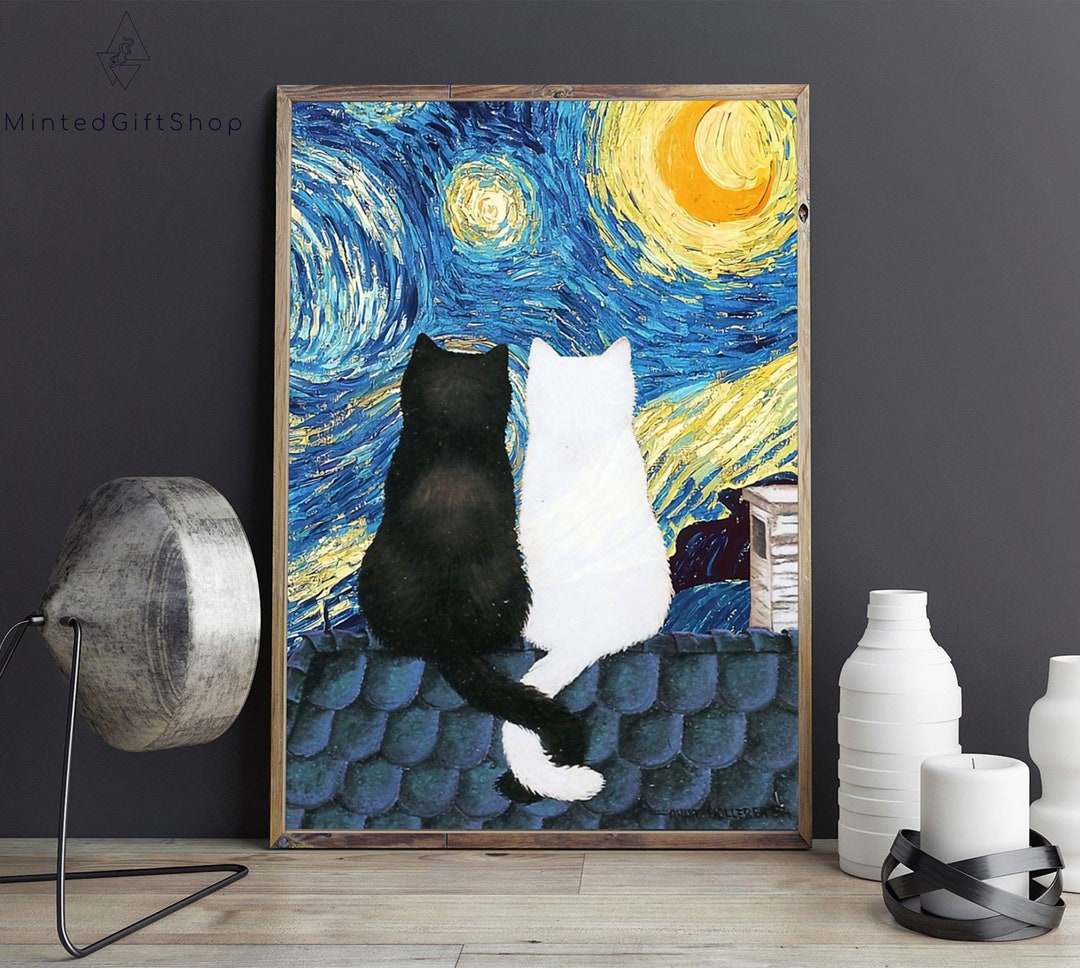 Cats Starry Night Poster/ Cute Cats Poster/ Cat Wall Art/ Home