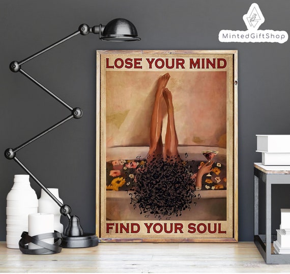Black Girl Bathroom Lose Your Mind Find Your Soul Poster, Bathroom Decoration, Black Women Art, Vintage Wall Canvas