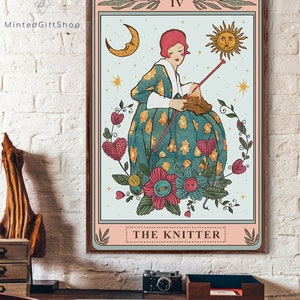 The Knitter Tarot Card Poster/ Tarot Knitting Poster/Knitting Art Wall Decor/ Yarn Tarot Home Decor