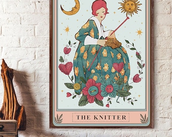 The Knitter Tarot Karte Poster/ Tarot Stricken Poster/Strickkunst Wanddeko/ Garn Tarot Home Decor