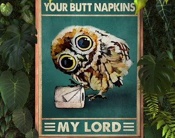 Uw kont servetten mijn heer Vintage poster, grappige uil print kunst, uil minnaar cadeau, hangende poster badkamer decor, vintage uil muur canvas