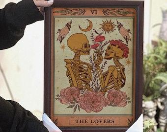 Skeleton Tarot Card The Lovers Poster, Love Skull Poster, The Lovers Poster, Tarot Card Poster, Skull Lovers Poster, Tarot Card Wall Decor