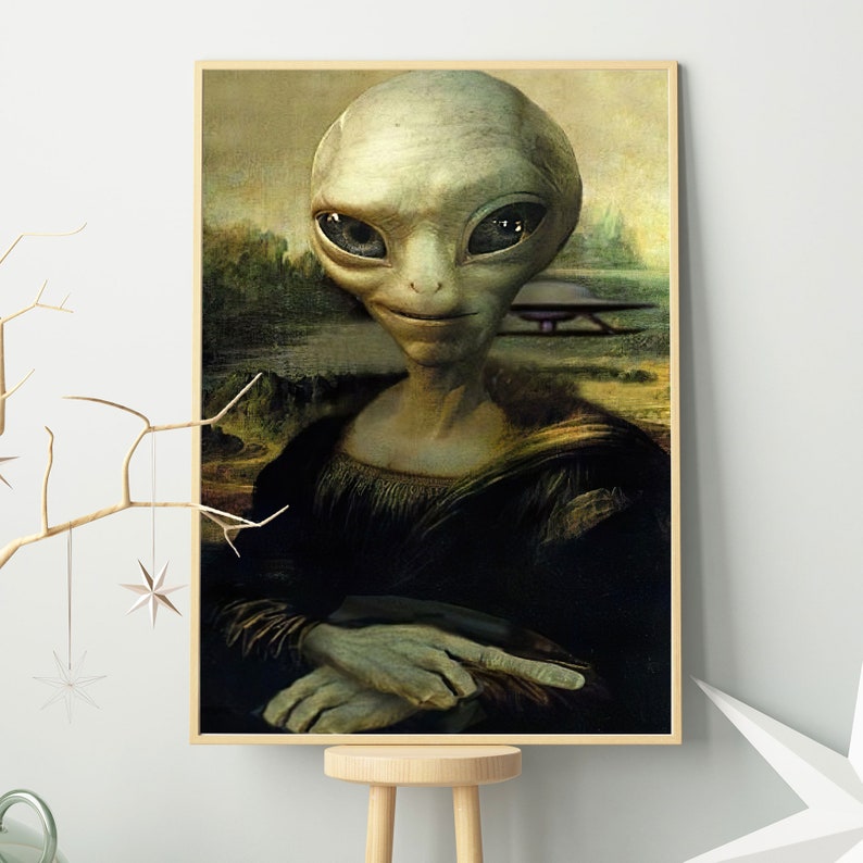 Funny Alien Poster/ UFO Wall Art/Alien Art/ Alien Decor/Space Wall Art image 2